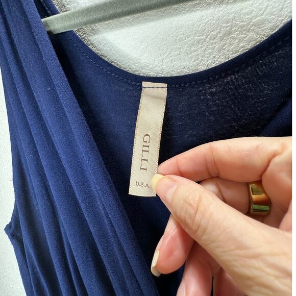 Gilli Navy Blue Teal Orange Multi Print Faux Wrap V-Neck Sleeveless Maxi Dress M - Picture 7 of 14